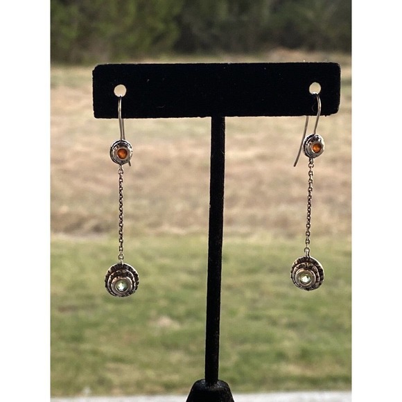 Sterling Jewelry - 925 Sterling Silver Earrings Dangles Drops Peridot Garnet 3.46g